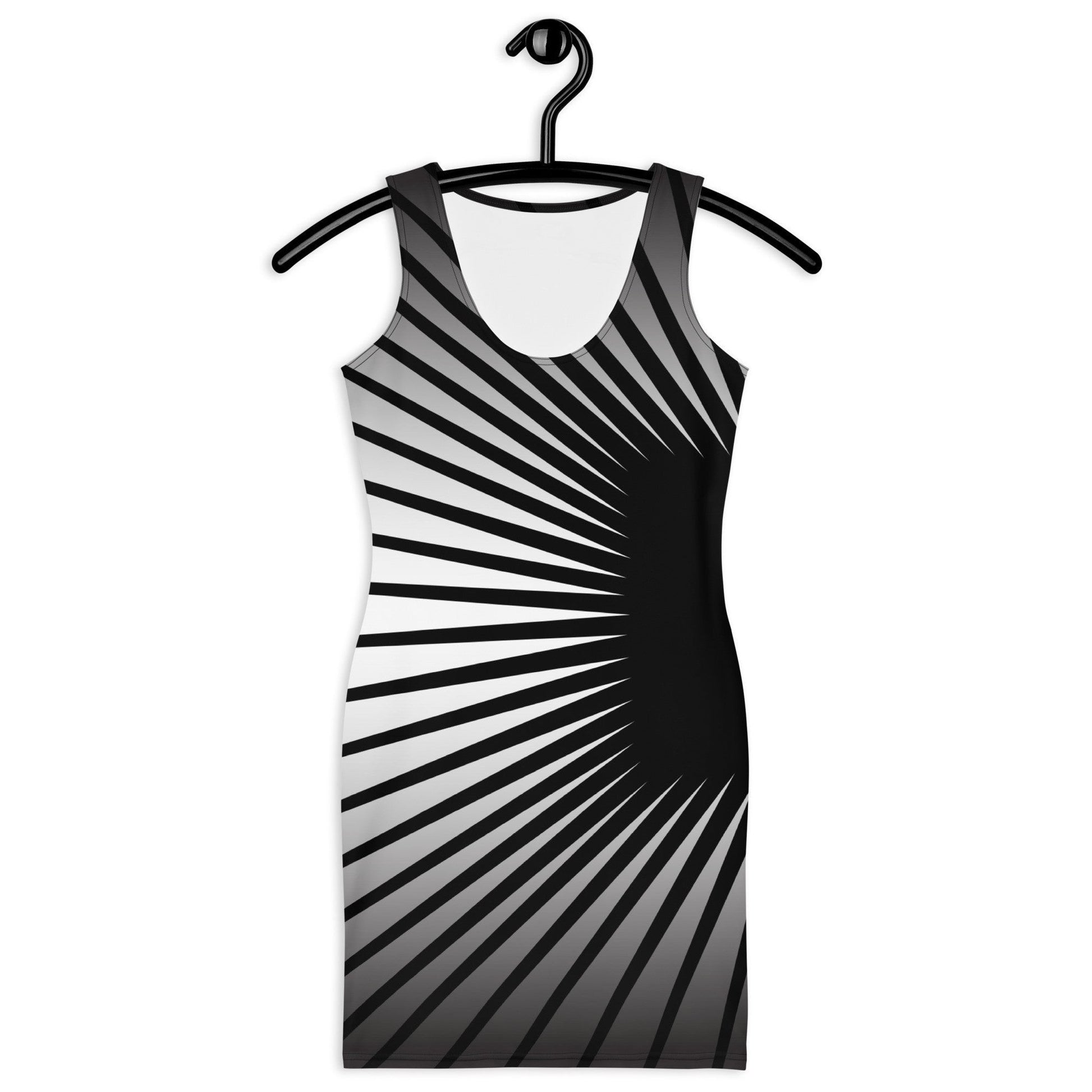 65mcmlxv black and white graphic print sleeveless bodycon dress with sunburst pattern