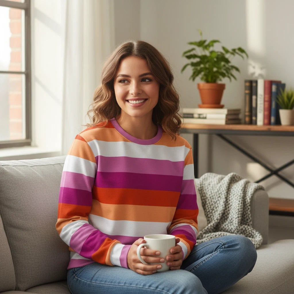 65mcmlxv women's lesbian pride sunset flag striped performance sweatshirt jumper