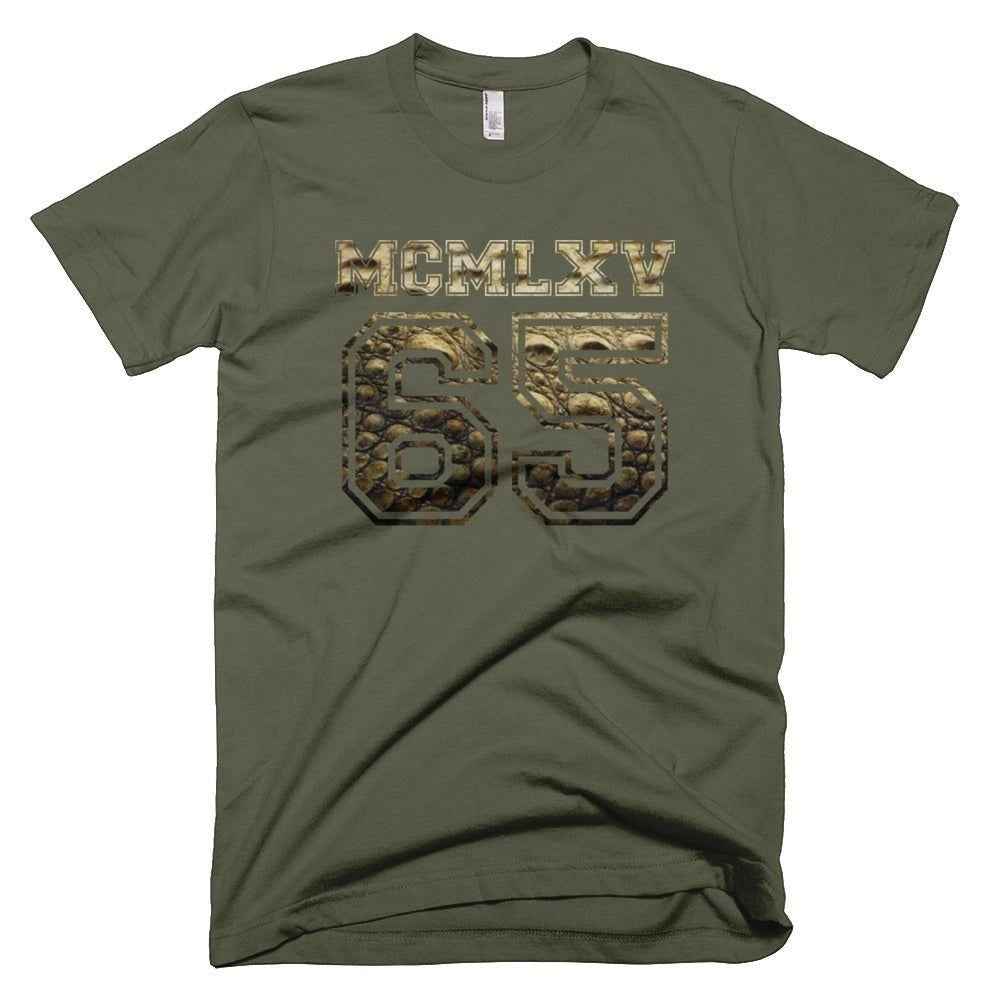 65 MCMLXV Men's Dinosaur Skin Varsity Logo Graphic T-Shirt