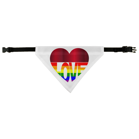 65mcmlxv white polyester pet bandana with rainbow heart and LOVE text
