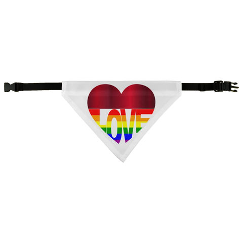 65mcmlxv white polyester pet bandana with rainbow heart and LOVE text