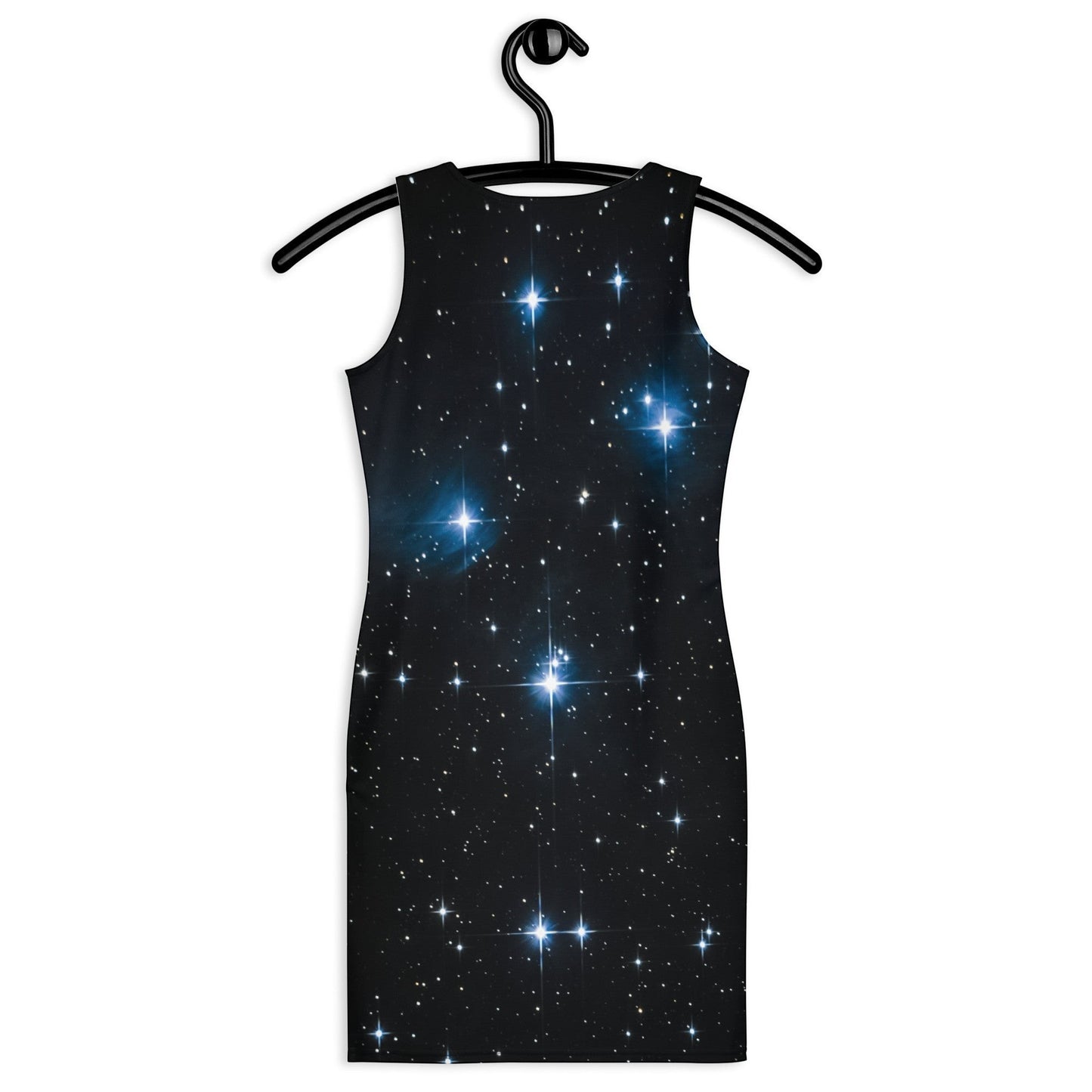 65mcmlxv sleeveless bodycon dress with a starry night print. Stretchy fabric.
