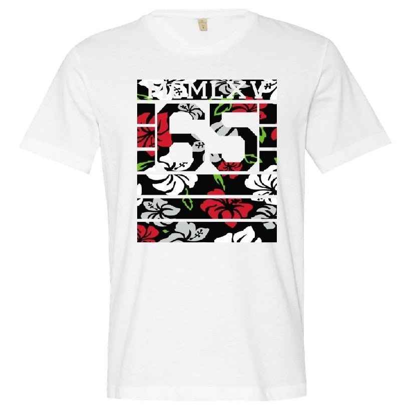 65 MCMLXV Men's Tropical Stripe Varsity Logo Graphic T-Shirt