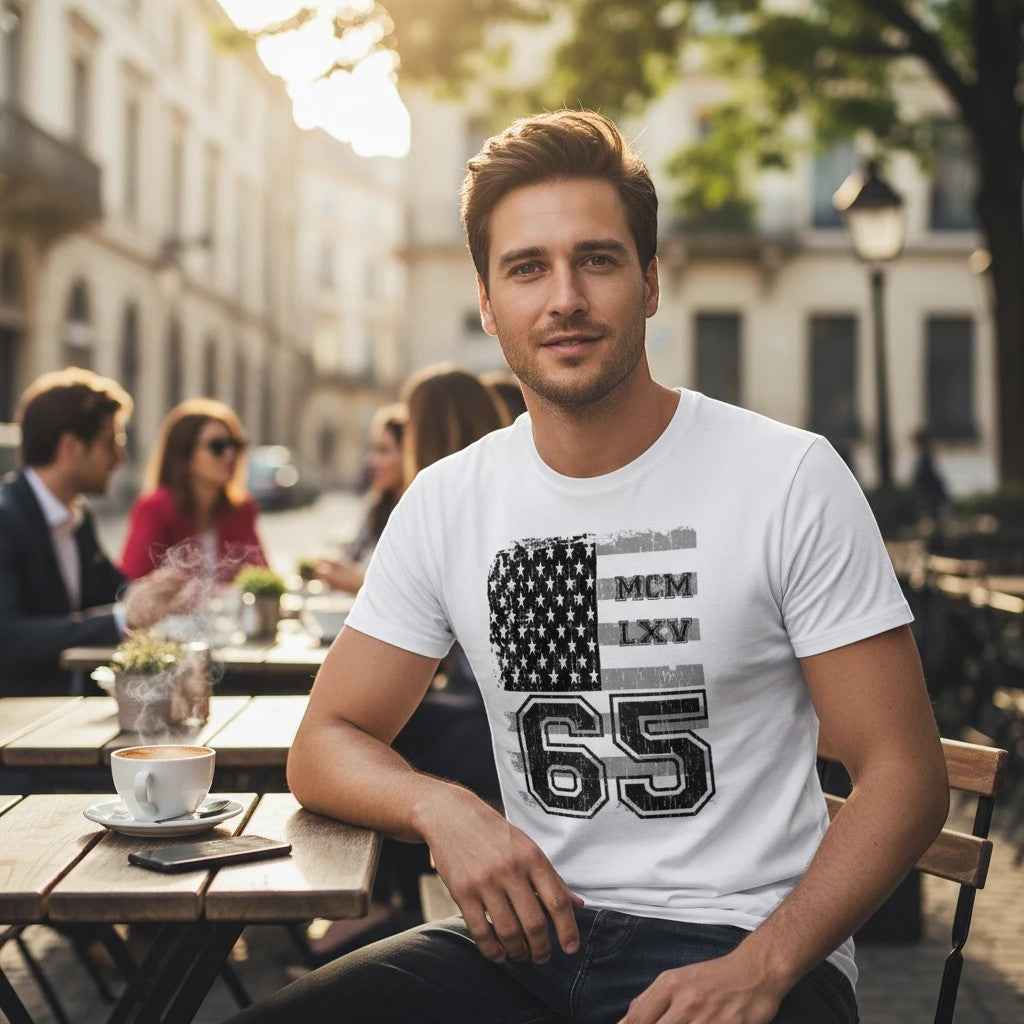 65 MCMLXV Men's Vintage USA Flag Americana Graphic T-Shirt