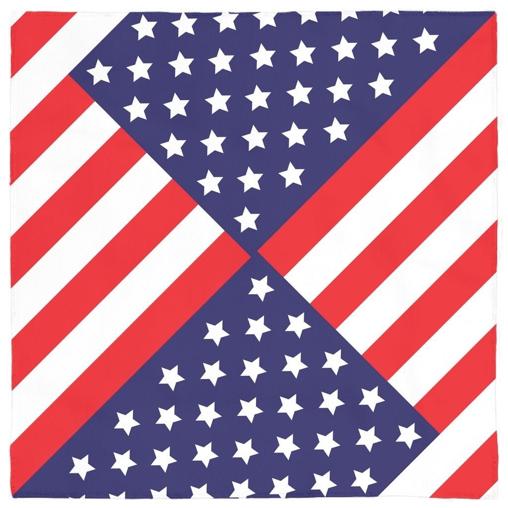 65mcmlxv Americana USA flag print polyester pet bandana with hemmed edges.
