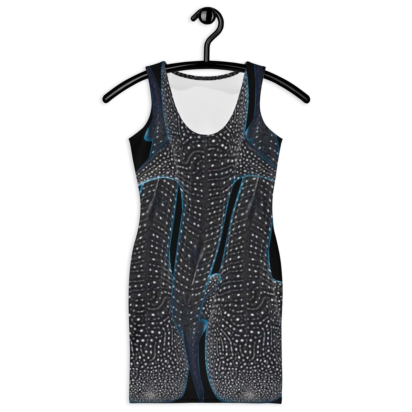 65mcmlxv sleeveless bodycon dress with whale shark skin pattern in dark blue and white