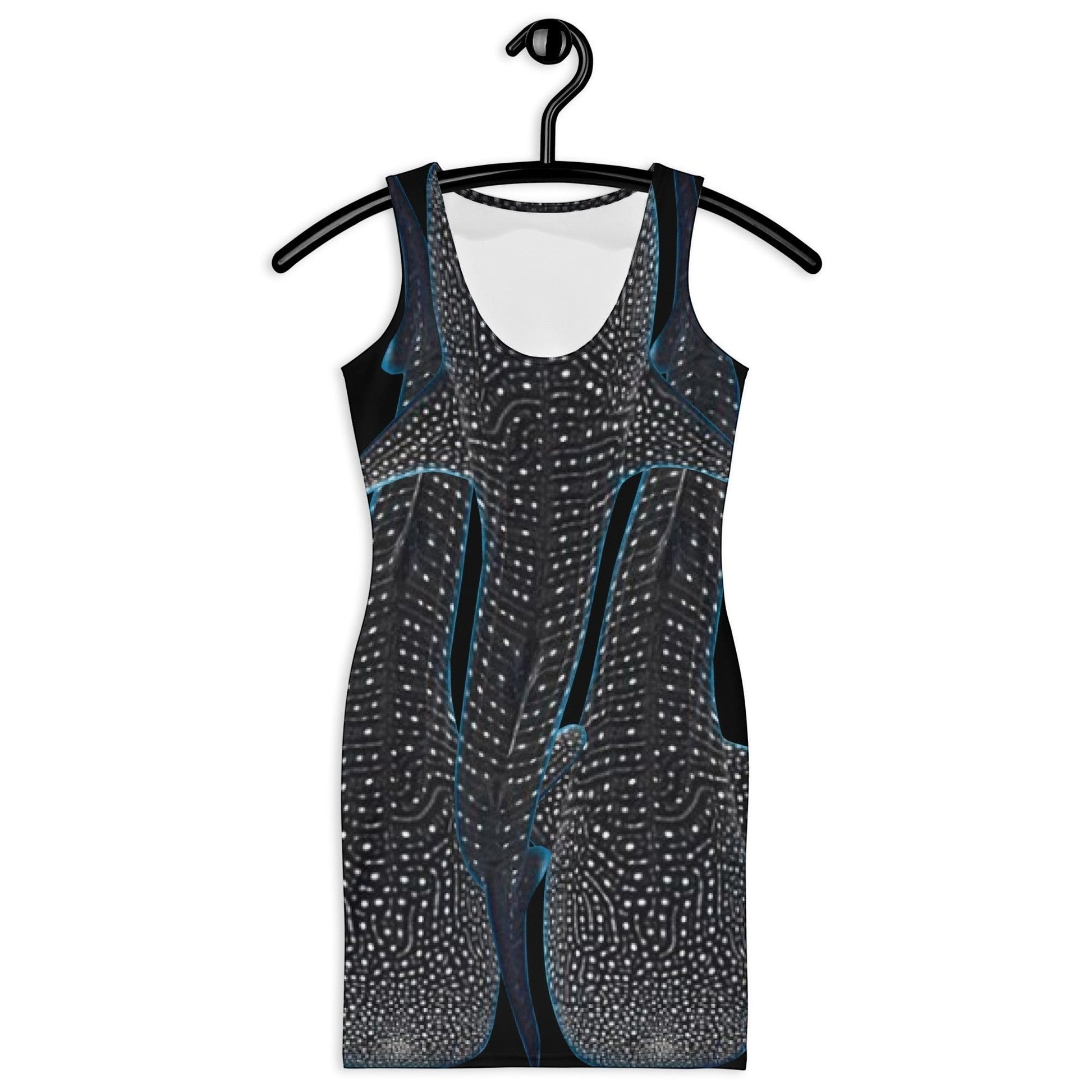 65mcmlxv sleeveless bodycon dress with whale shark skin pattern in dark blue and white