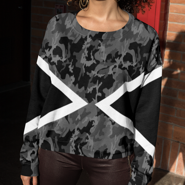 65 MCMLXV Unisex Black and White Chevron Camouflage Print Sweatshirt