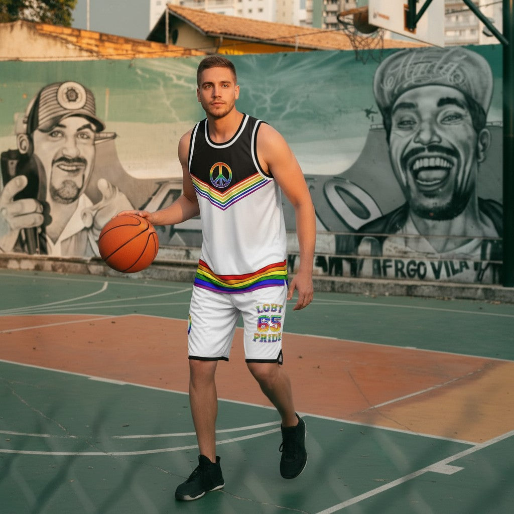 65 MCMLXV LGBT Gay Pride Rainbow Flag Basketball Jersey and Short Set