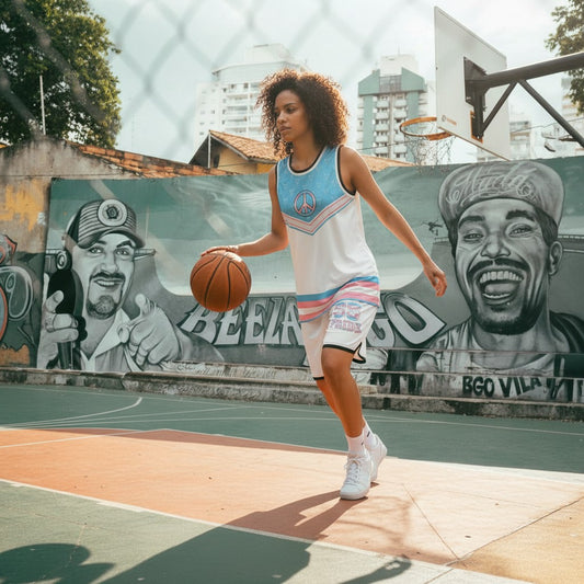 65 MCMLXV LGBT Transgender Pride Flag Print Basketball Jersey and Short Set