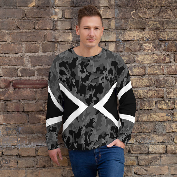 65 MCMLXV Unisex Black and White Chevron Camouflage Print Sweatshirt
