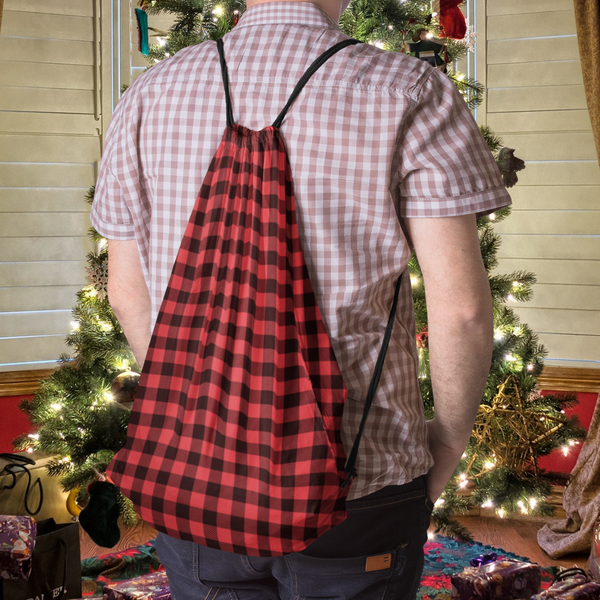 65 MCMLXV Red Buffalo Plaid Print Linen Drawstring Sack Bag
