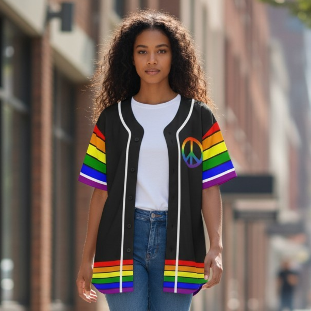 65 MCMLXV Unisex LGBT Gay Pride Rainbow Flag Print Baseball Jersey