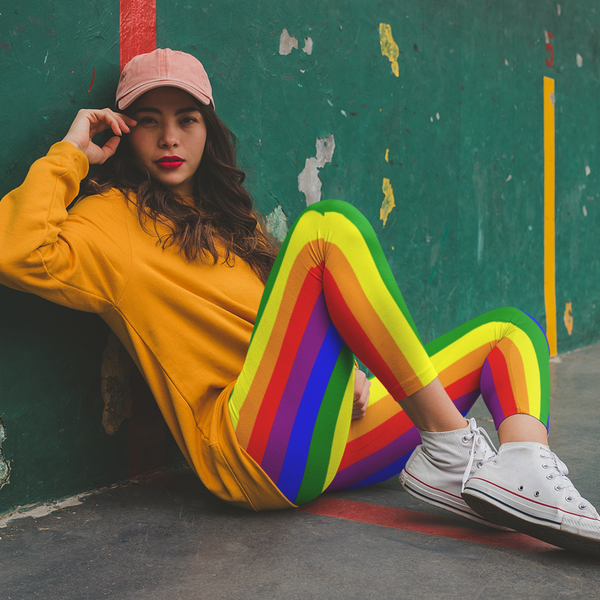 65 MCMLXV Women's LGBT Gay Pride Rainbow Flag Stripe Print Leggings