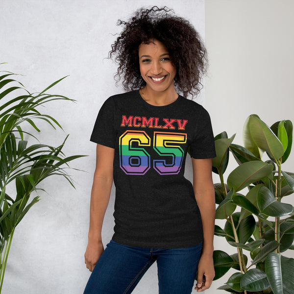 65 MCMLXV Women's LGBT Pride Varsity Logo Graphic T-Shirt