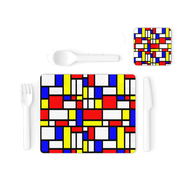 65 MCMLXV Mondrian Color Block Pattern Single Placemat and Coaster Set