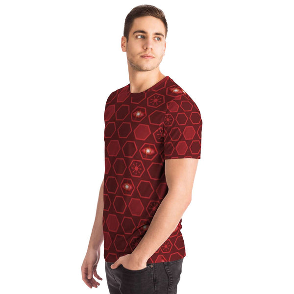 65 MCMLXV Unisex Cosplay Scarlet Red Hexagon Chaos Print T-Shirt