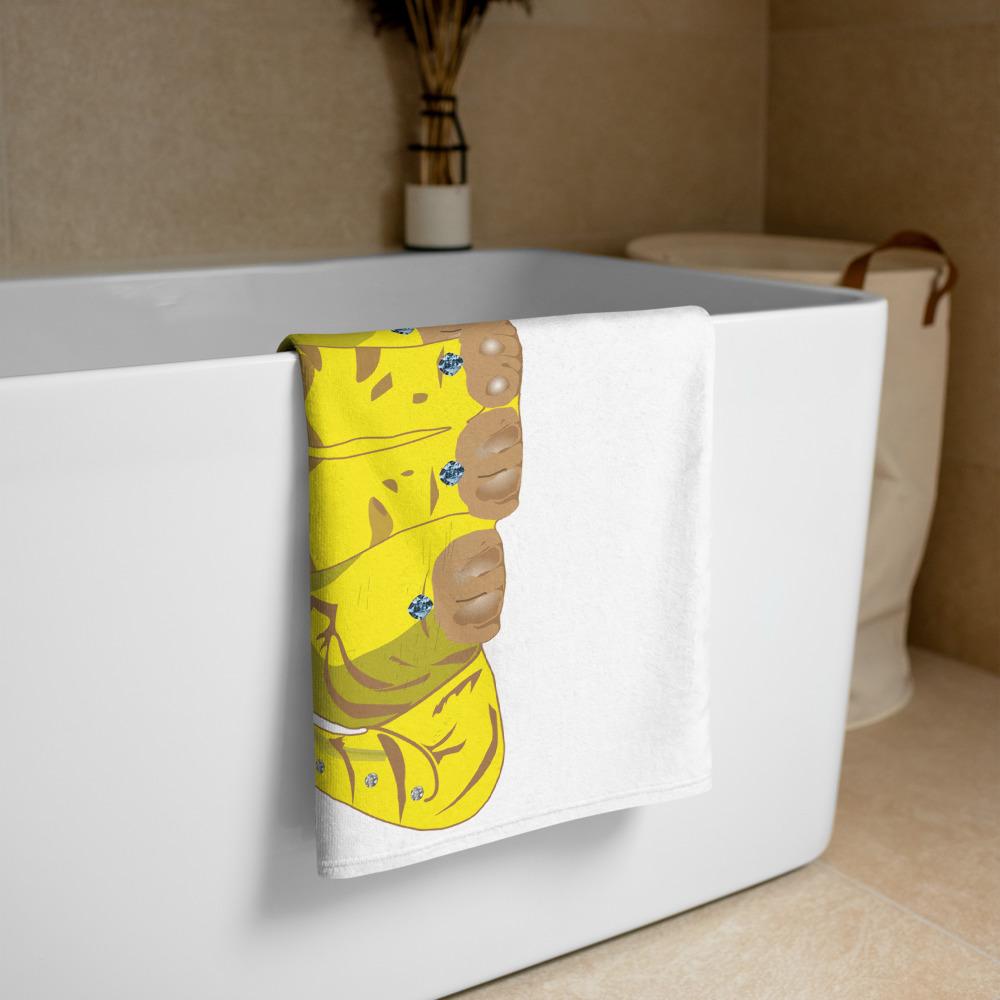 65 MCMLXV Bejeweled Yellow 70s Disco Cat Beach Towel - 65mcmlxv