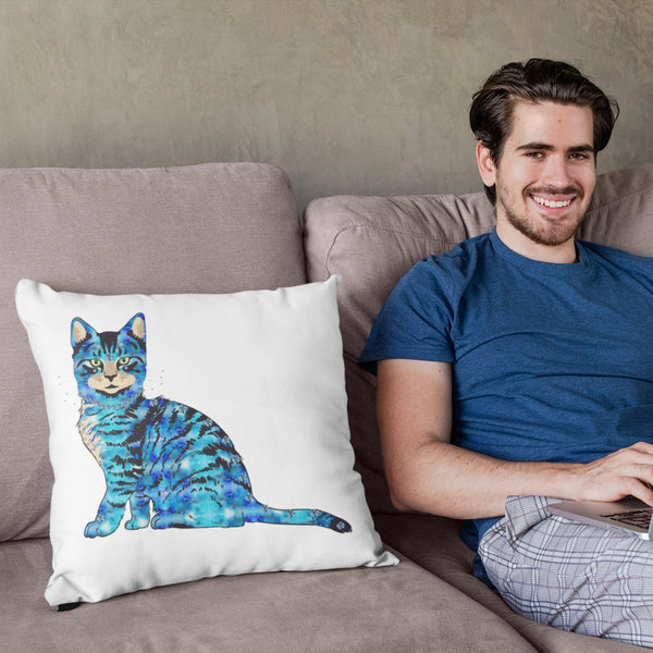65 MCMLXV Bejeweled Yellow and Blue 70s Disco Cats Square Pillow Case - 65mcmlxv