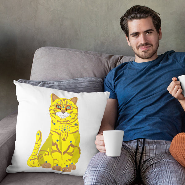 65 MCMLXV Bejeweled Yellow and Blue 70s Disco Cats Square Pillow Case - 65mcmlxv