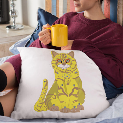 65 MCMLXV Bejeweled Yellow and Blue 70s Disco Cats Square Pillow Case - 65mcmlxv