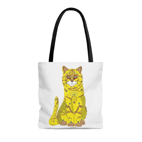 65 MCMLXV Bejeweled Yellow and Blue 70s Disco Cats Tote Bag - 65mcmlxv