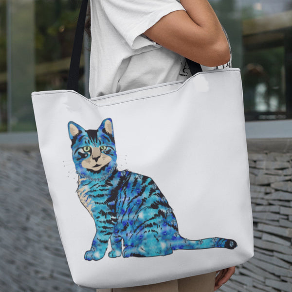 65 MCMLXV Bejeweled Yellow and Blue 70s Disco Cats Tote Bag - 65mcmlxv