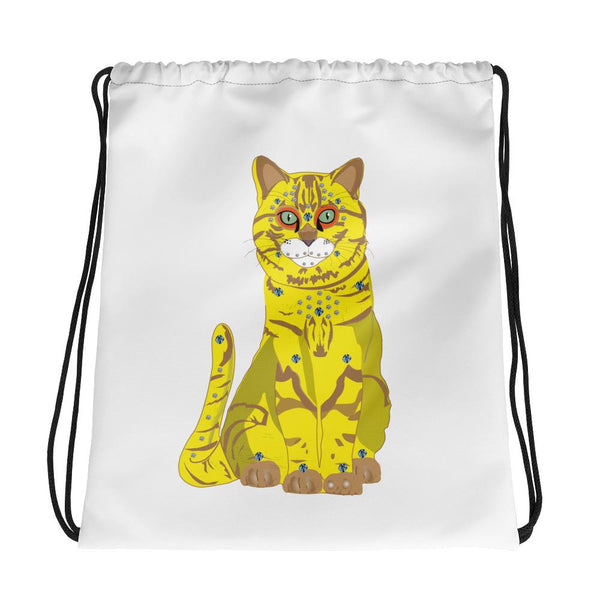 65 MCMLXV Bejeweled Yellow and Blue Disco Cats Drawstring Bag - 65mcmlxv