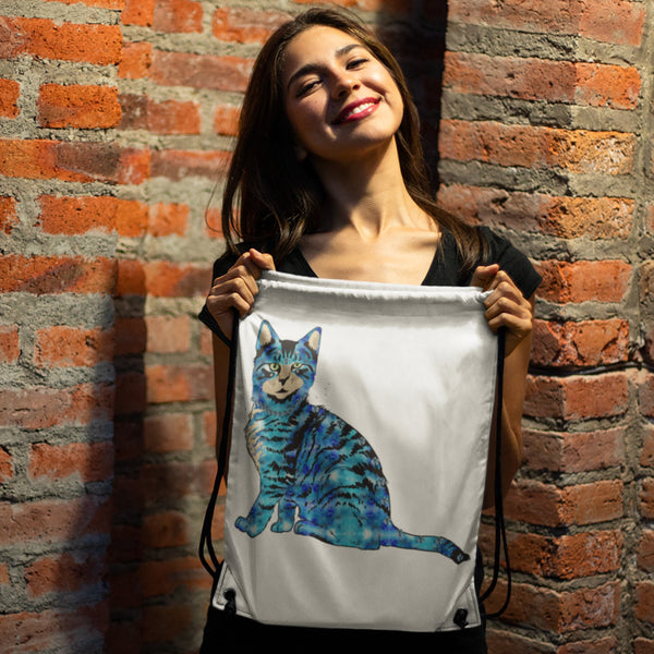 65 MCMLXV Bejeweled Yellow and Blue Disco Cats Drawstring Bag - 65mcmlxv
