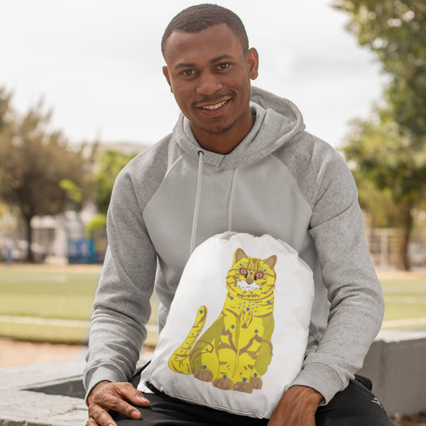 65 MCMLXV Bejeweled Yellow and Blue Disco Cats Drawstring Bag - 65mcmlxv