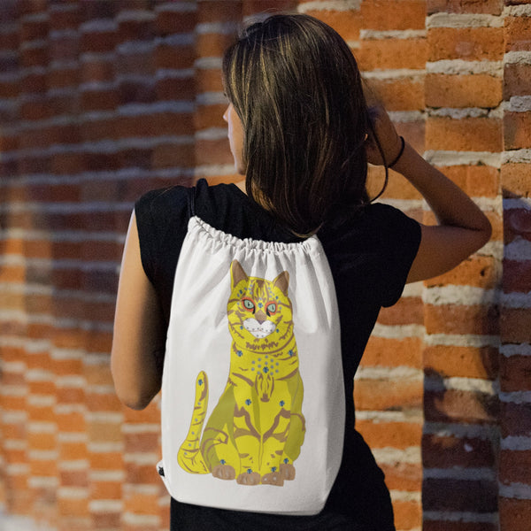 65 MCMLXV Bejeweled Yellow and Blue Disco Cats Drawstring Bag - 65mcmlxv