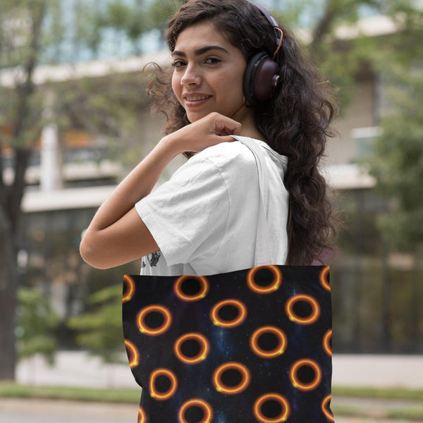 65 MCMLXV Black Solar Eclipse Polka Dot Pattern Tote Bag - 65mcmlxv
