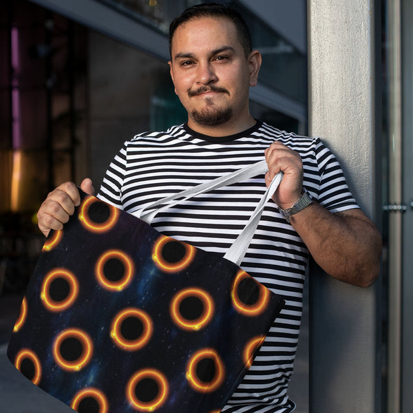 65 MCMLXV Black Solar Eclipse Polka Dot Pattern Tote Bag - 65mcmlxv
