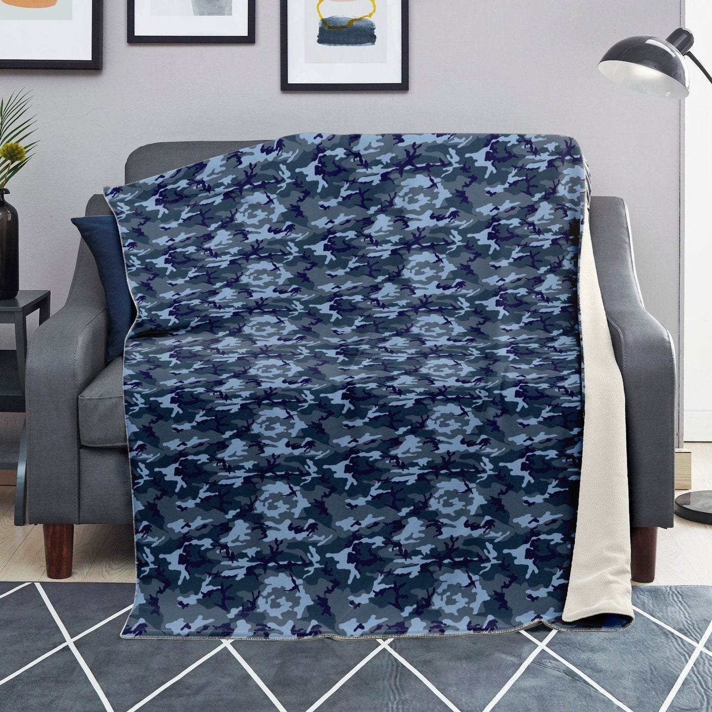 65 MCMLXV Blue Camouflage Print Microfleece Blanket - 65mcmlxv