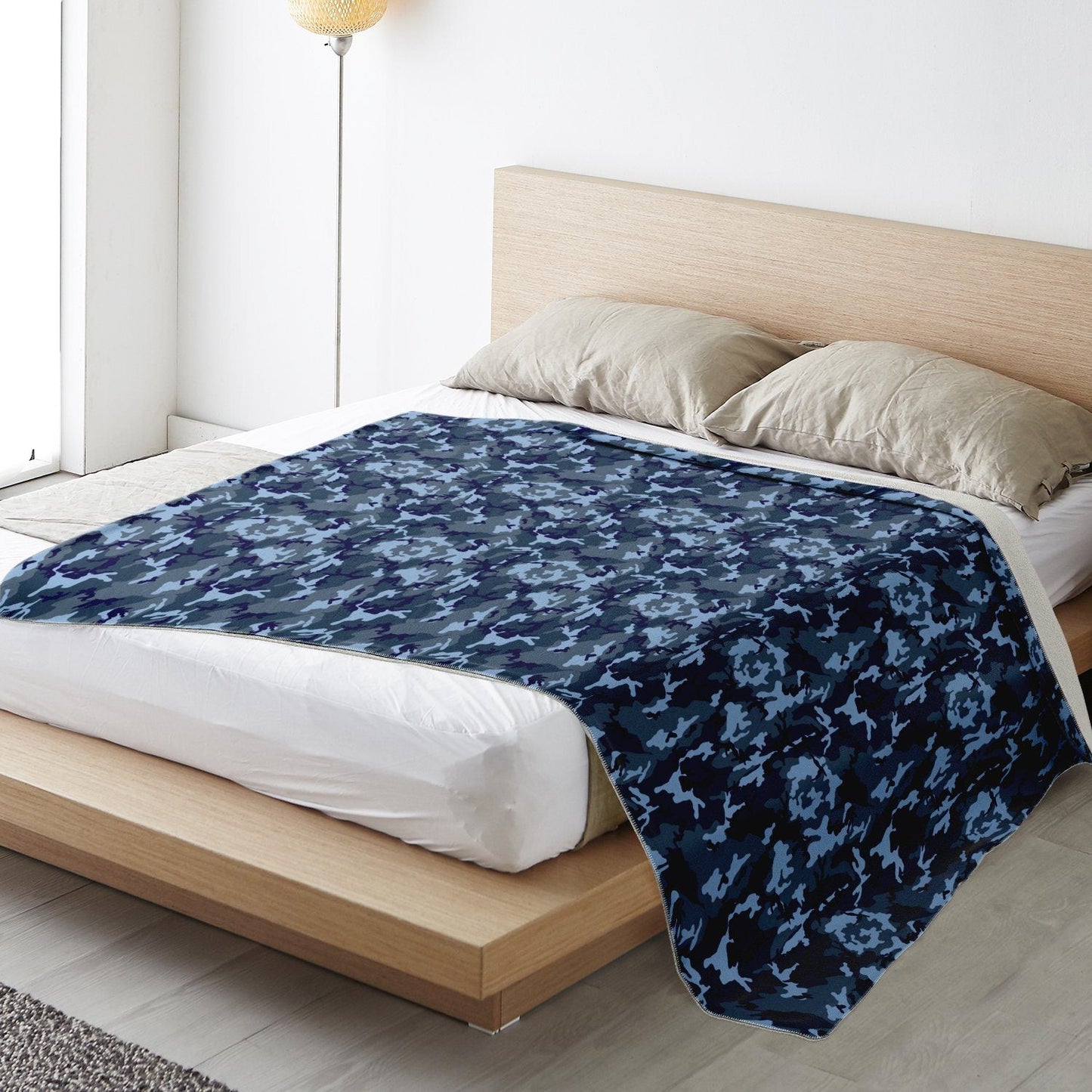 65 MCMLXV Blue Camouflage Print Microfleece Blanket - 65mcmlxv