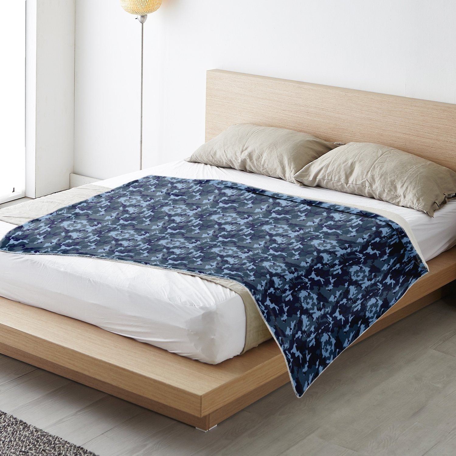 65 MCMLXV Blue Camouflage Print Microfleece Blanket - 65mcmlxv