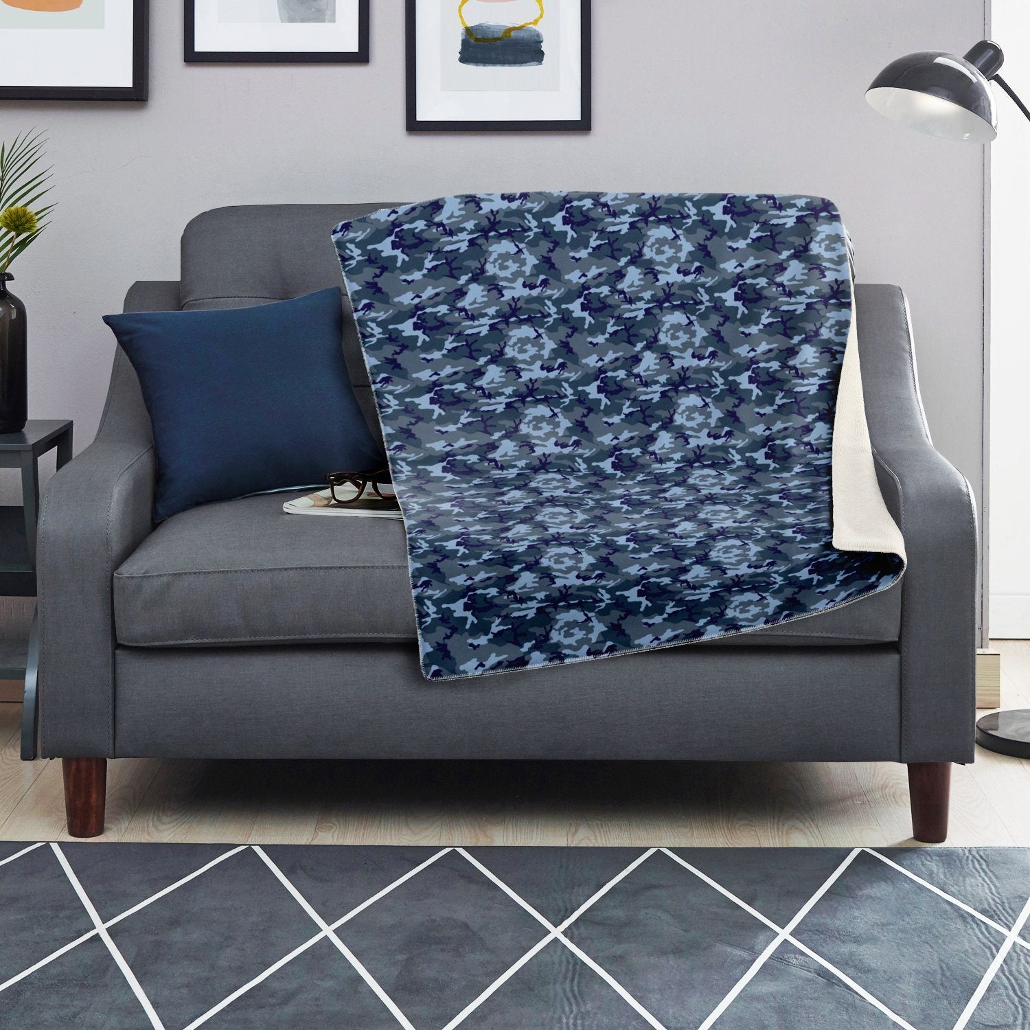 65 MCMLXV Blue Camouflage Print Microfleece Blanket - 65mcmlxv
