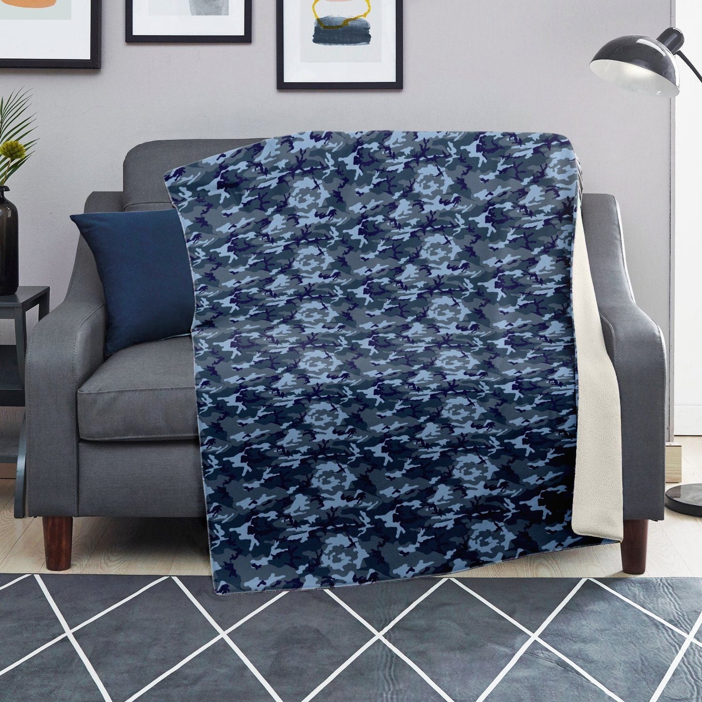 65 MCMLXV Blue Camouflage Print Microfleece Blanket - 65mcmlxv