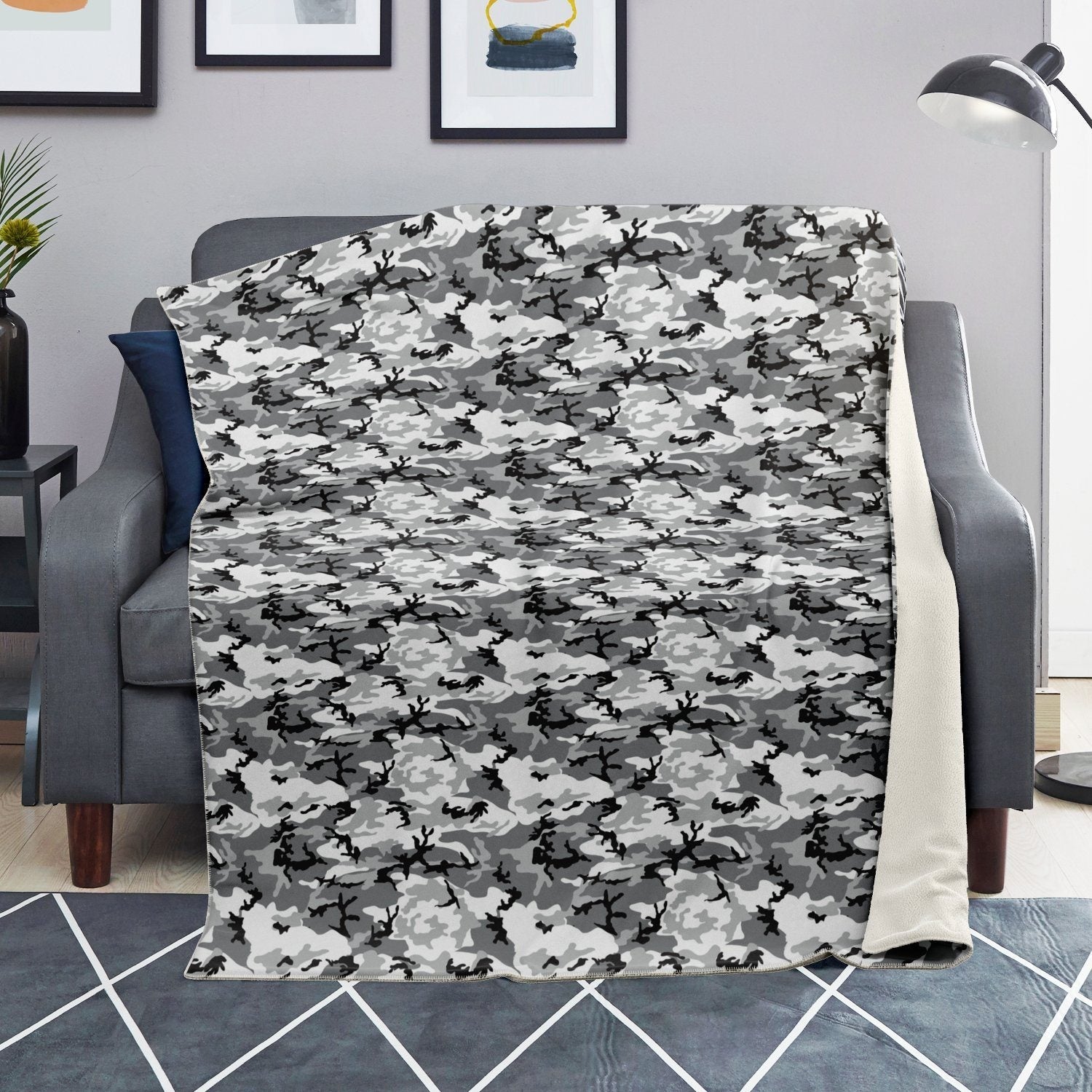 65 MCMLXV Grey Camouflage Print Microfleece Blanket - 65mcmlxv
