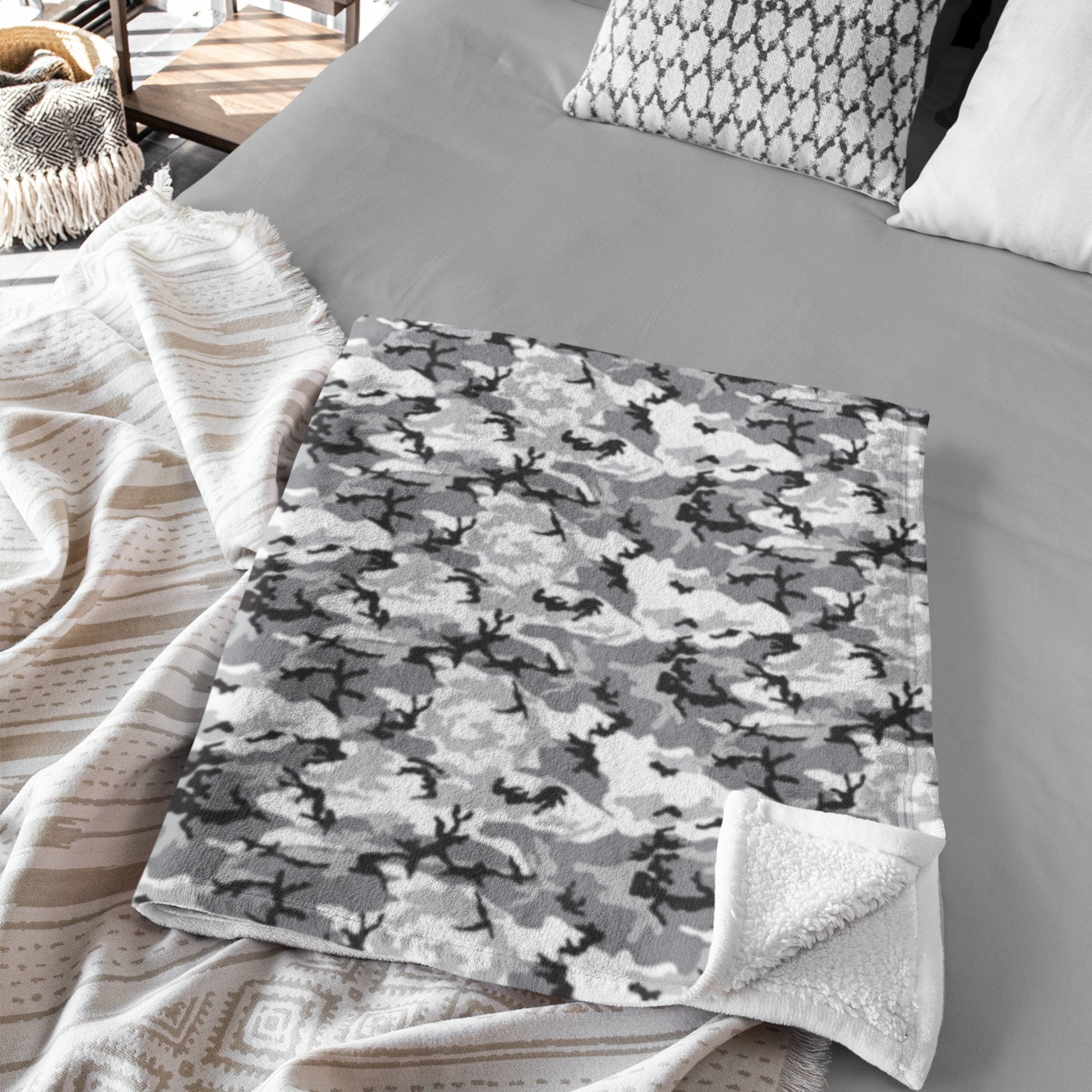 65 MCMLXV Grey Camouflage Print Microfleece Blanket - 65mcmlxv