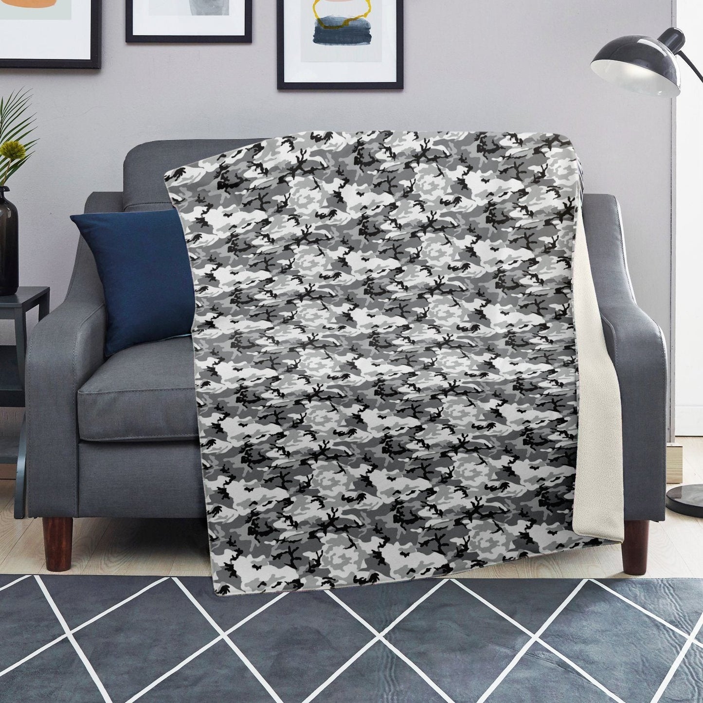 65 MCMLXV Grey Camouflage Print Microfleece Blanket - 65mcmlxv