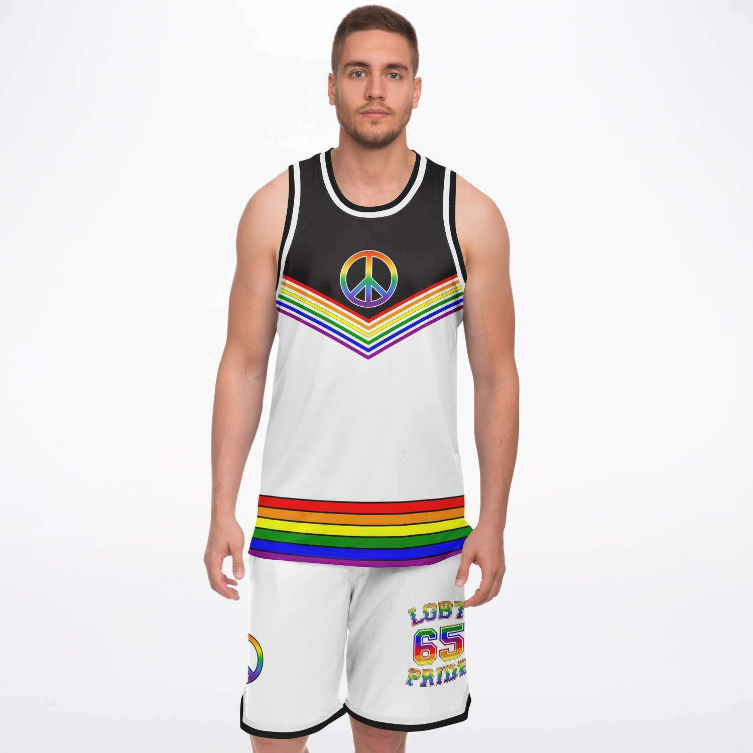 65 MCMLXV LGBT Gay Pride Rainbow Flag Basketball Jersey and Short Set - 65mcmlxv