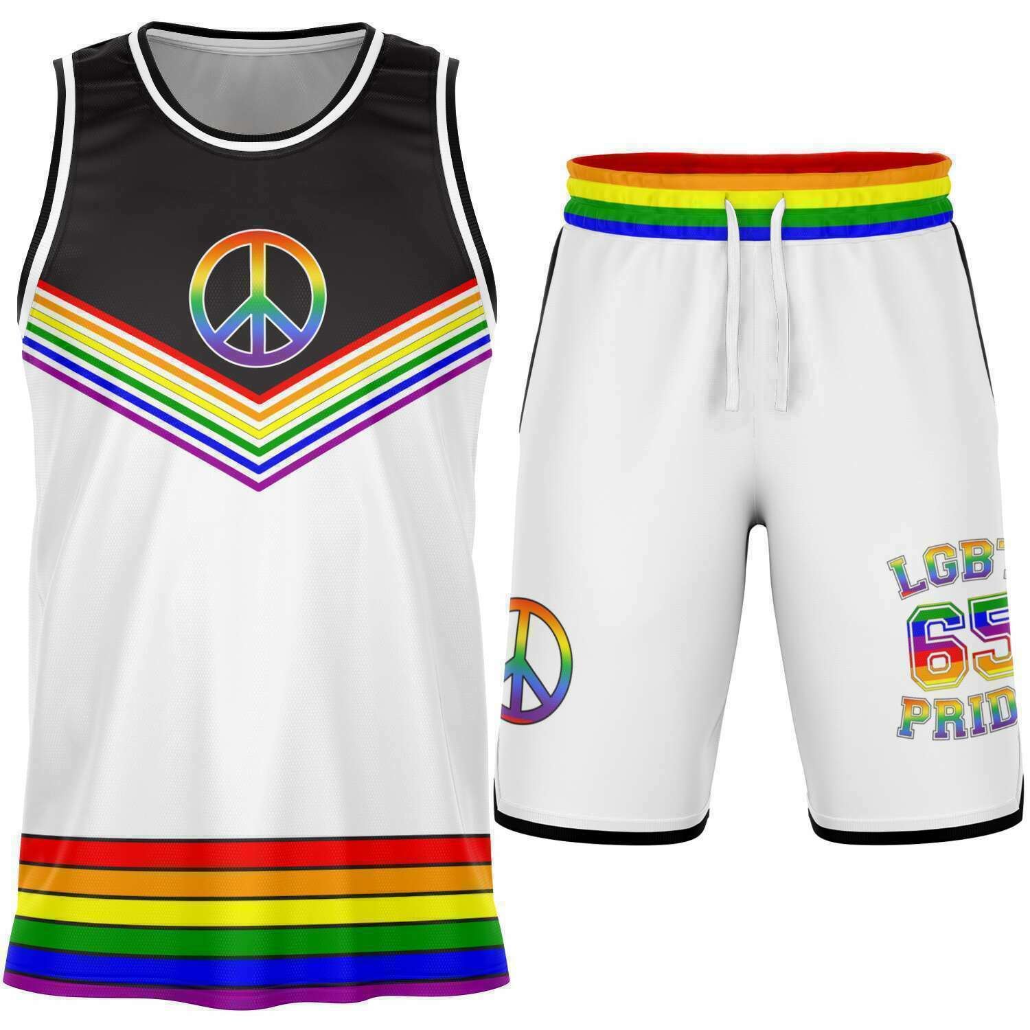 65 MCMLXV LGBT Gay Pride Rainbow Flag Basketball Jersey and Short Set - 65mcmlxv