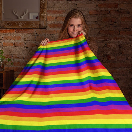 65 MCMLXV LGBT Gay Pride Rainbow Flag Stripe Print Fleece Blanket - 65mcmlxv