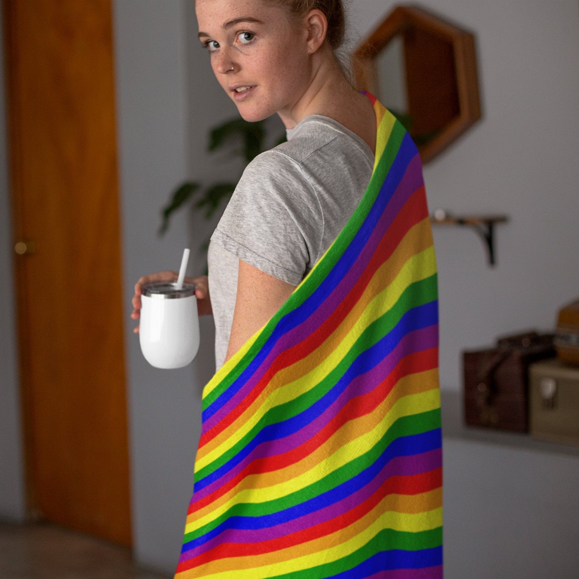 65 MCMLXV LGBT Gay Pride Rainbow Flag Stripe Print Throw Blanket - 65mcmlxv