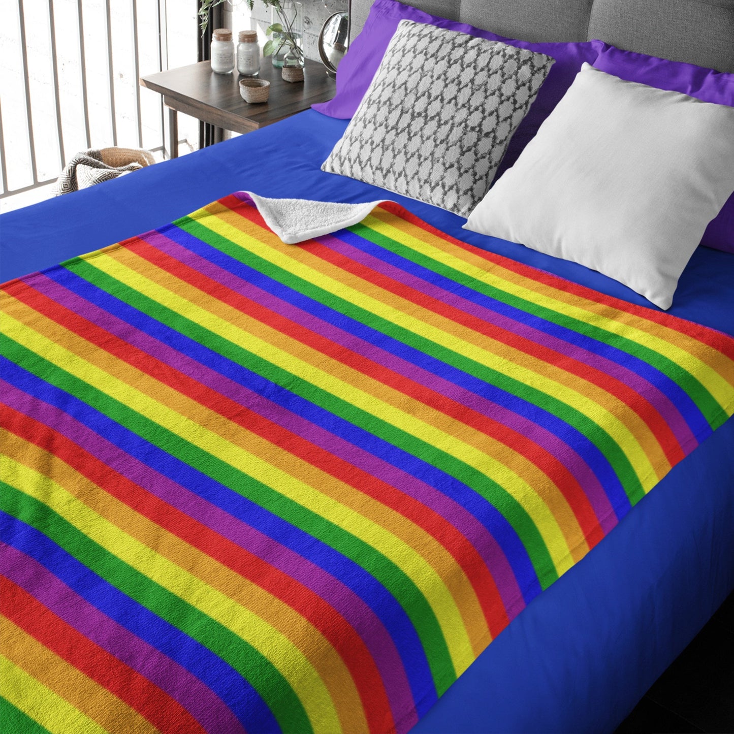 65 MCMLXV LGBT Gay Pride Rainbow Flag Stripe Print Throw Blanket - 65mcmlxv