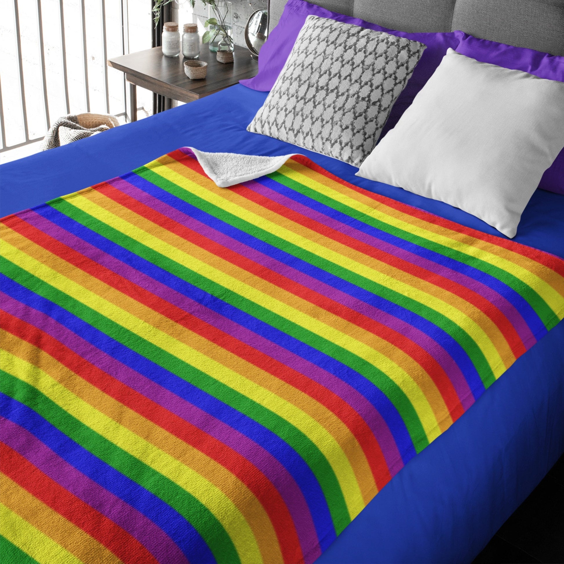 65 MCMLXV LGBT Gay Pride Rainbow Flag Stripe Print Throw Blanket - 65mcmlxv