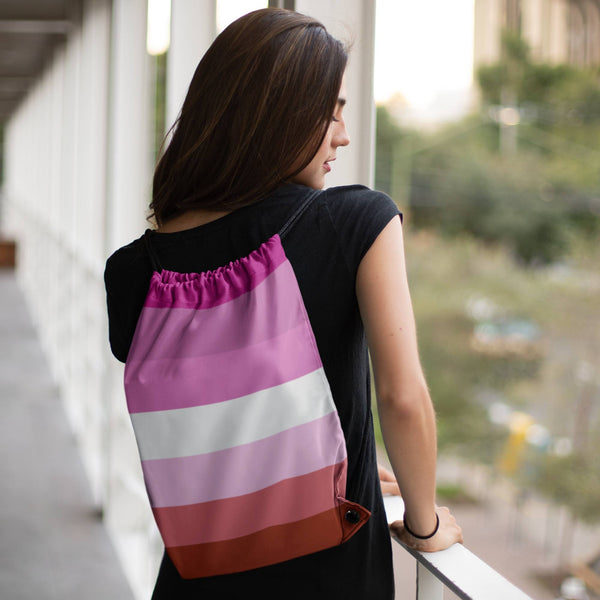 65 MCMLXV LGBT Lesbian Pride Flag Print Drawstring Bag - 65mcmlxv