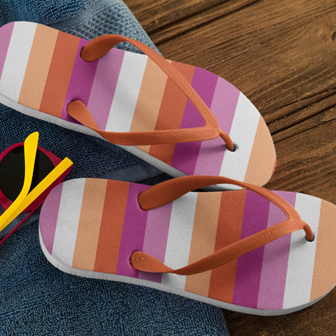 65 MCMLXV LGBT Lesbian Pride Sunset Flag Adult Flip Flops - 65mcmlxv