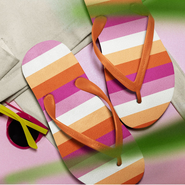 65 MCMLXV LGBT Lesbian Pride Sunset Flag Adult Flip Flops - 65mcmlxv